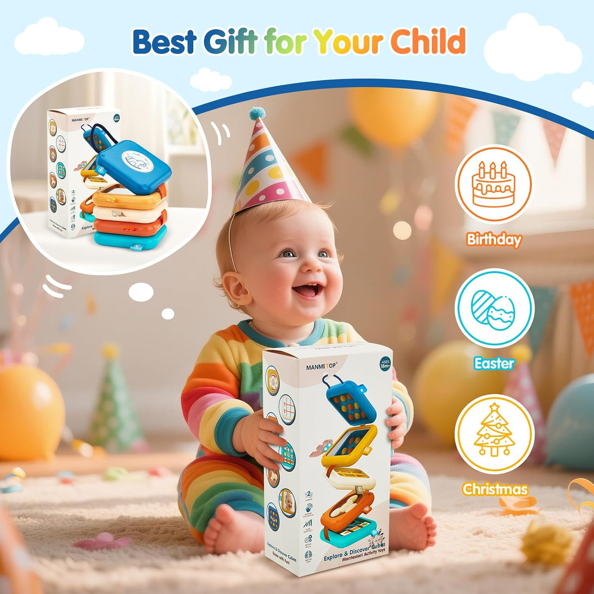 Busy Board for 1 Year Old,Travel Toys for Toddlers 1-3,Montessori for 1 2 Year Old Boy Girl,Airplane Toys for Toddlers,Busy Board Cube Toy for 12-18 Months
