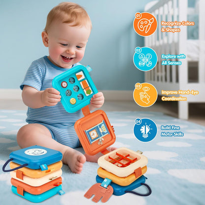 Busy Board for 1 Year Old,Travel Toys for Toddlers 1-3,Montessori for 1 2 Year Old Boy Girl,Airplane Toys for Toddlers,Busy Board Cube Toy for 12-18 Months