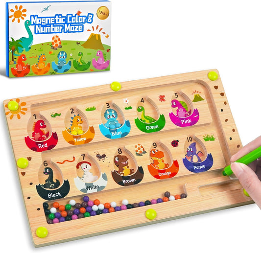 Busy Board Travel Toys for Toddlers Kids, Montessori Toys Magnetic Color and Number Maze Puzzle, Dinosaur Learning Education Toys for Fine Motor Skills,Airplane Car Travel Activities Essential (Small)